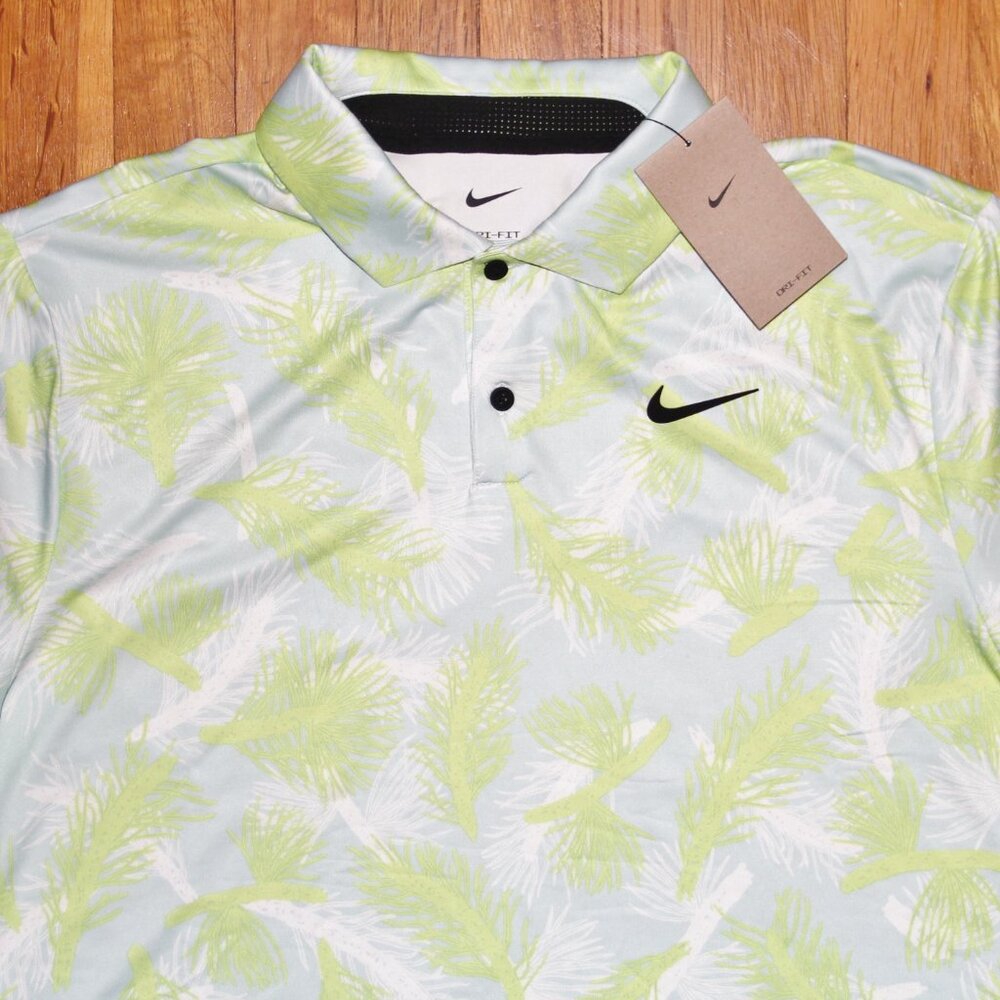Nike Dri-Fit Tour Pine Print Golf Polo Shirt Mens M L Lemon Twist